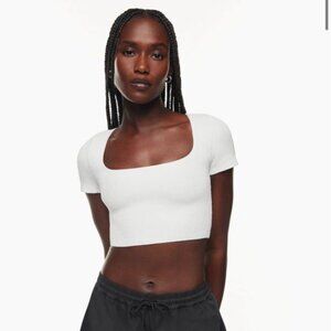 White Aritzia Babaton Sculpt Knit Squareneck Crop Top Size S